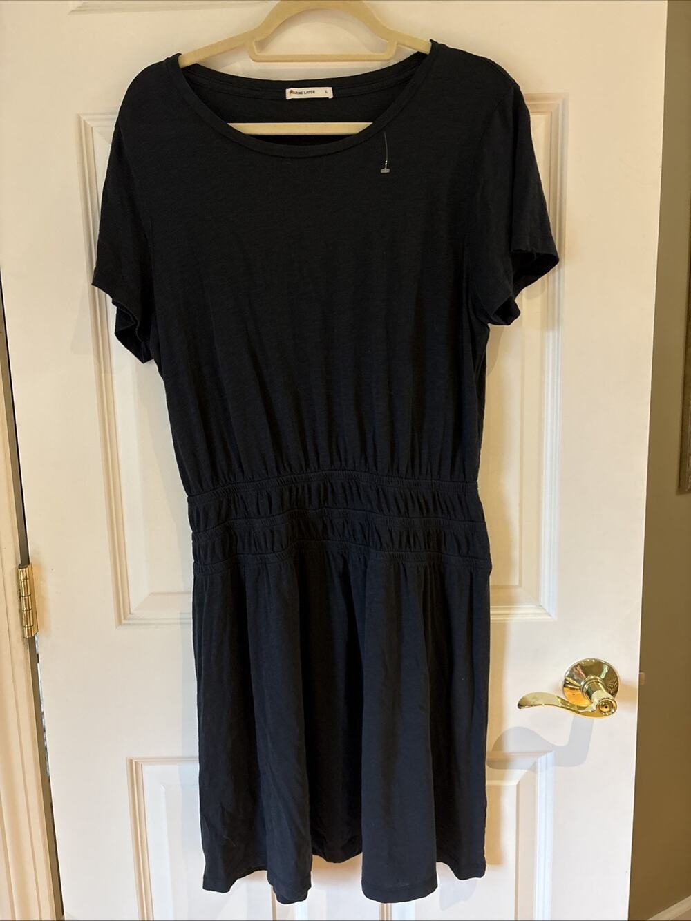 Marine Layer Dress Womens Large Black Cotton tencel knit Short Sleev smock waist